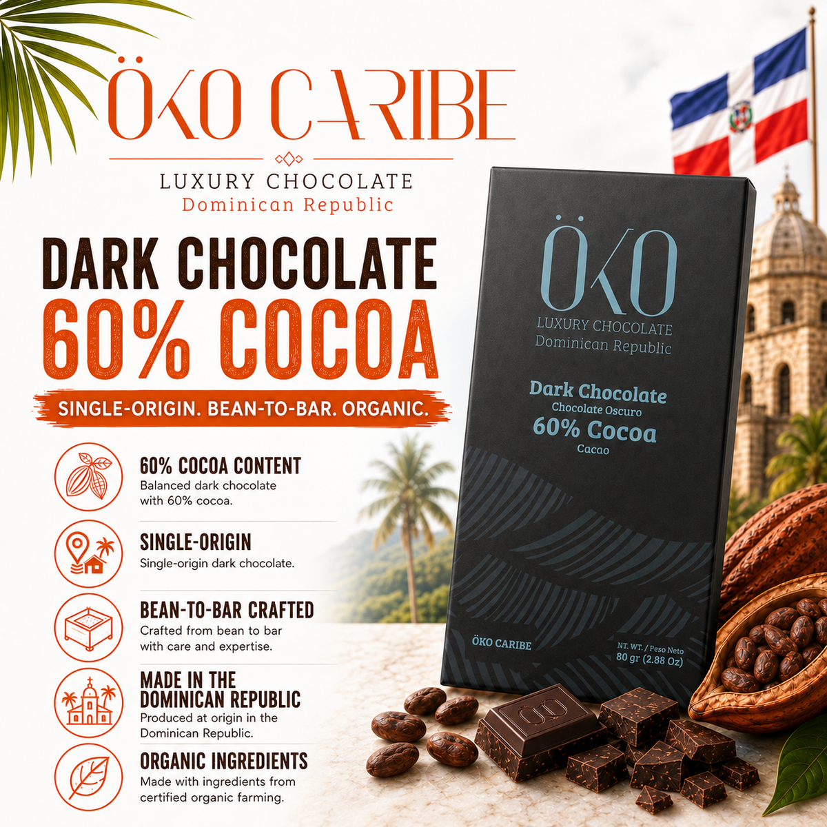 Öko Caribe 60% Dark Chocolate | Single-Origin Dominican Republic Bean-to-Bar Chocolate