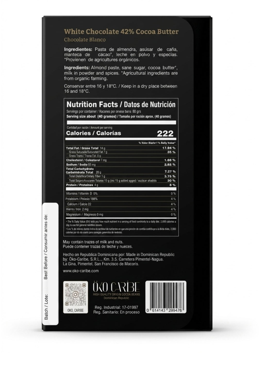 Öko Caribe 42% White Chocolate with Almond & Spices | Dominican Republic Bean-to-Bar
