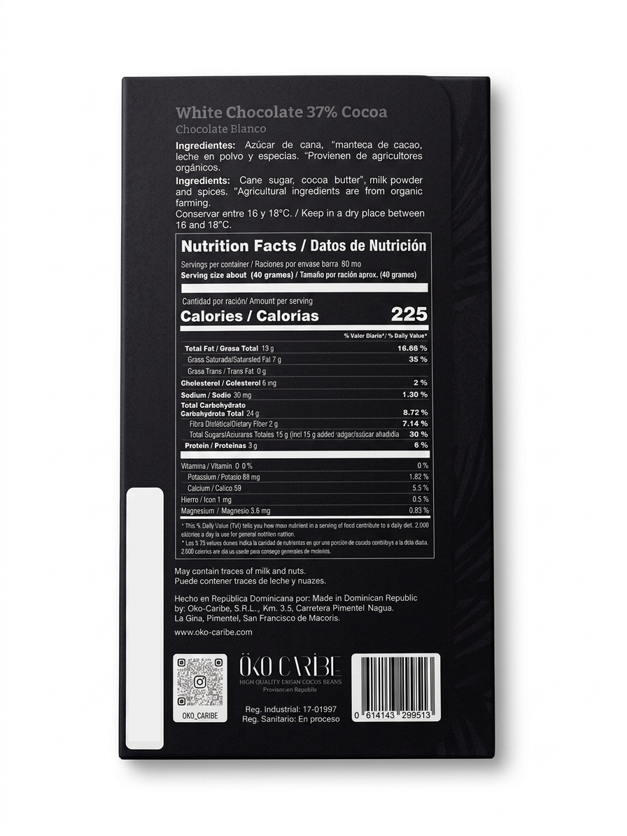 Öko Caribe 37% White Chocolate | Single-Origin Dominican Republic Bean-to-Bar Chocolate
