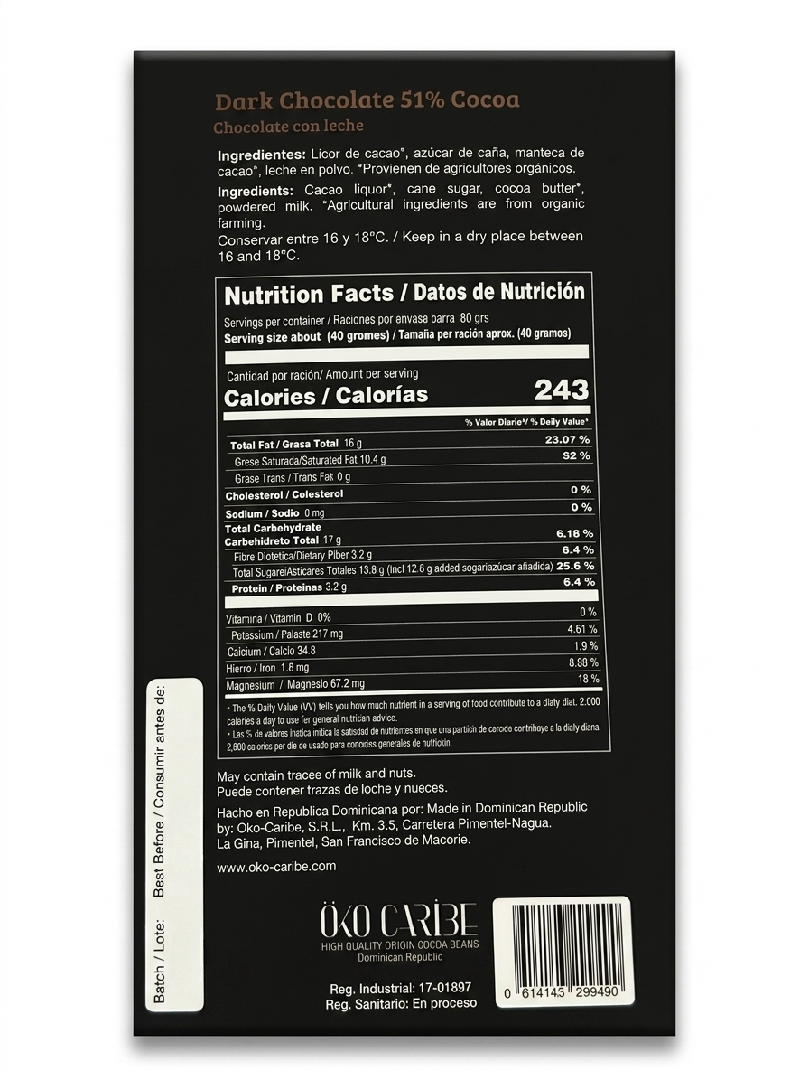 Öko Caribe 51% Milk Chocolate | Single-Origin Dominican Republic Bean-to-Bar Chocolate