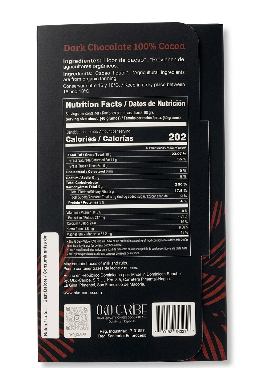 Öko Caribe 100% Dark Chocolate | Pure Single-Origin Dominican Cacao Bean-to-Bar