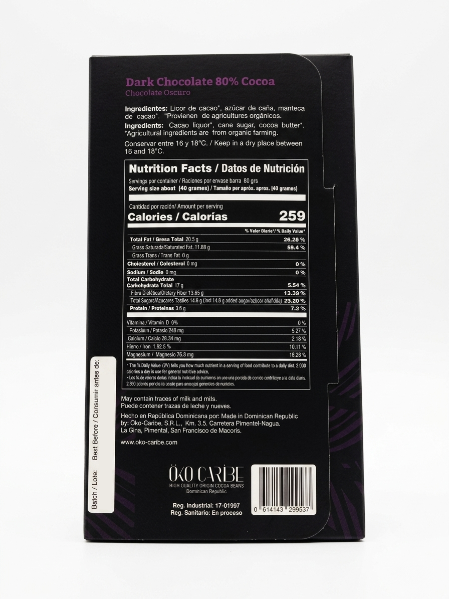 Öko Caribe 80% Dark Chocolate | Single-Origin Dominican Republic Bean-to-Bar Chocolate