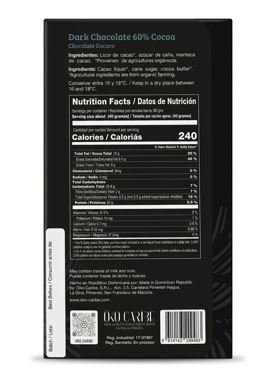 Öko Caribe 60% Dark Chocolate | Single-Origin Dominican Republic Bean-to-Bar Chocolate