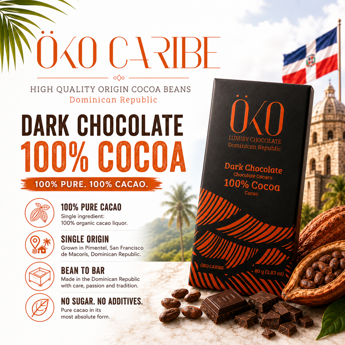 Öko Caribe 100% Dark Chocolate | Pure Single-Origin Dominican Cacao Bean-to-Bar